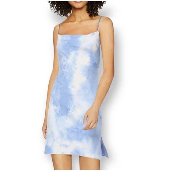 ZAFUL BLUE & WHITE TIE DYE SIDE SLITS COWL NECK CAMI MINI DRESS SZ.M NWT. - Picture 1 of 9